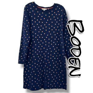 Boden Metallic Polka Dot Sweatshirt Dress 8R Navy Copper Cotton Long Sleeve